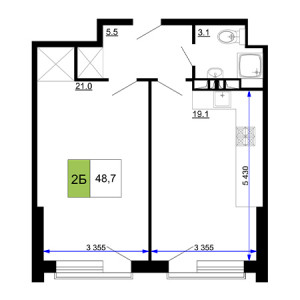 2 комнатная 48.7м²