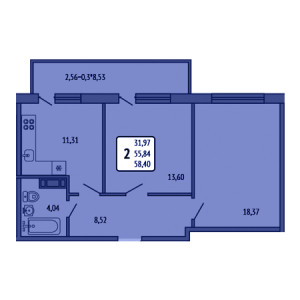 2 комнатная 58.4м²