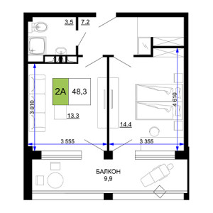 2 комнатная 48.3м²