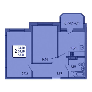 2 комнатная 57.41м²