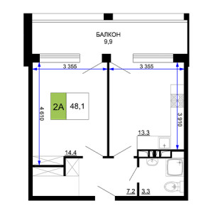 2 комнатная 48.1м²