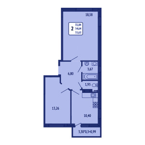 2 комнатная 55.63м²