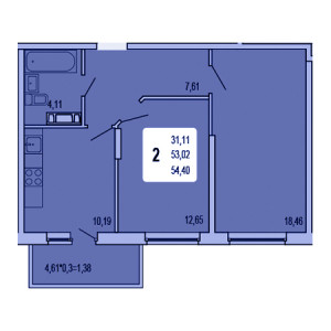 2 комнатная 54.4м²