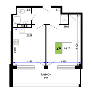 2 комнатная 47.7м²