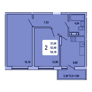 2 комнатная 54.18м²