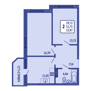 2 комнатная 53.97м²