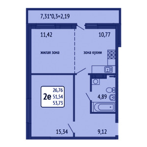 1 комнатная 53.73м²