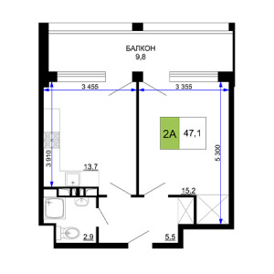 2 комнатная 47.1м²