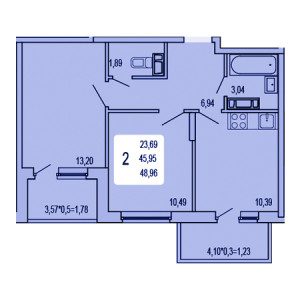 2 комнатная 48.96м²