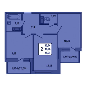 2 комнатная 48.01м²