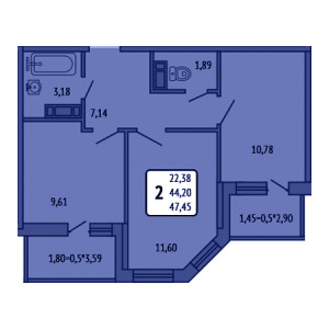 2 комнатная 47.45м²