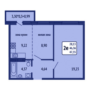 1 комнатная 47.35м²