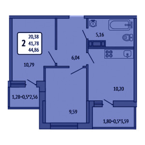 2 комнатная 44.86м²