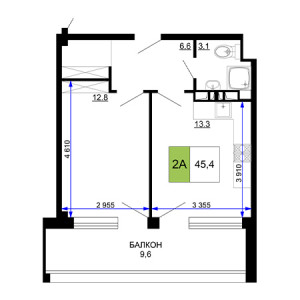 2 комнатная 45.4м²