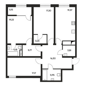 3 комнатная 117.32м²