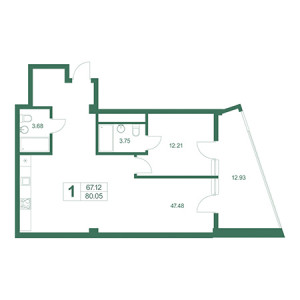 1 комнатная 80.05м²