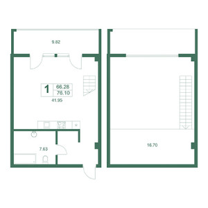 1 комнатная 76.1м²