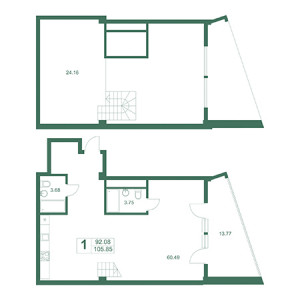 1 комнатная 105.85м²