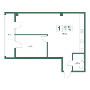 1 комнатная 76.39м²