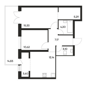 2 комнатная 77.28м²