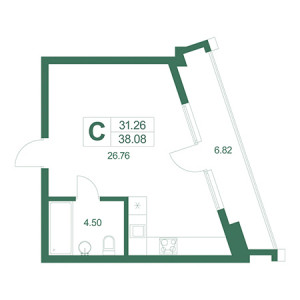 Студия 38.08м²