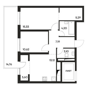 2 комнатная 77.21м²