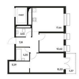 2 комнатная 67.76м²