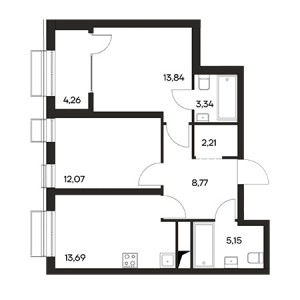 2 комнатная 63.33м²