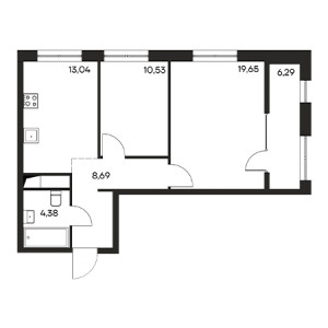 2 комнатная 62.58м²