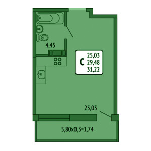 Студия 31.22м²