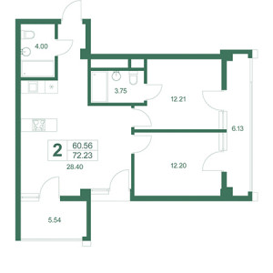 2 комнатная 72.23м²