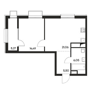 1 комнатная 52.37м²