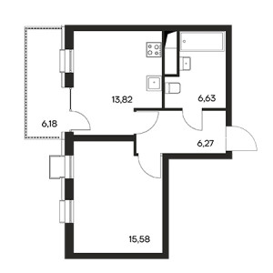 1 комнатная 48.48м²