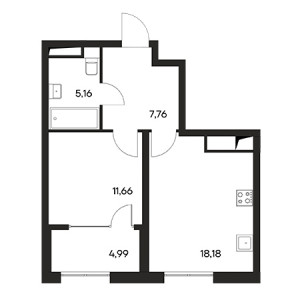 1 комнатная 47.75м²