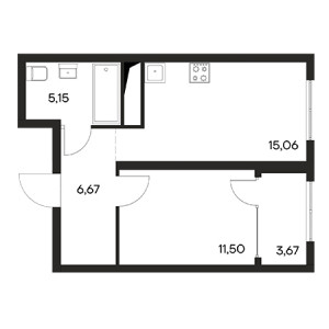 1 комнатная 42.05м²