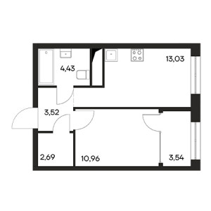 1 комнатная 38.17м²