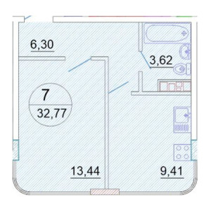 1 комнатная 32.77м²