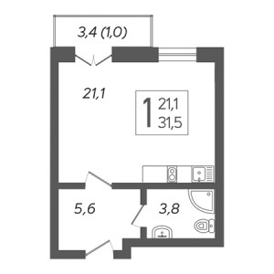 Студия 31.5м²