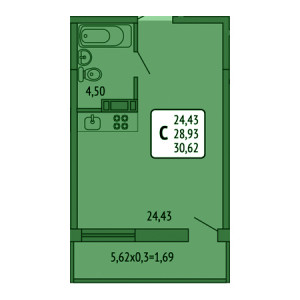 Студия 30.62м²