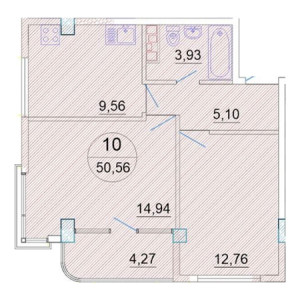 2 комнатная 50.56м²