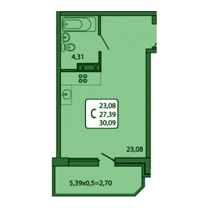 Студия 30.09м²