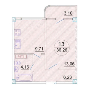 1 комнатная 36.26м²