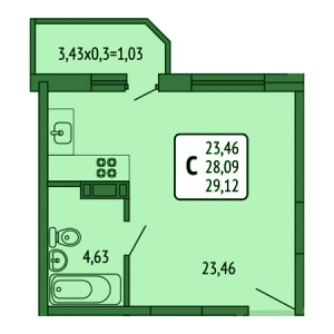 Студия 29.12м²