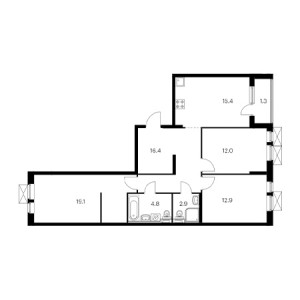 3 комнатная 84.8м²