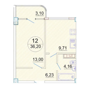 1 комнатная 36.2м²