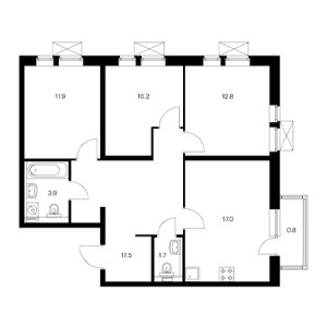 3 комнатная 75.8м²