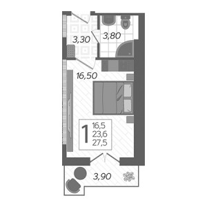 Студия 27.5м²