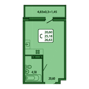 Студия 26.63м²