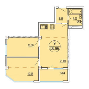 2 комнатная 56.96м²