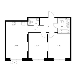 2 комнатная 61.1м²